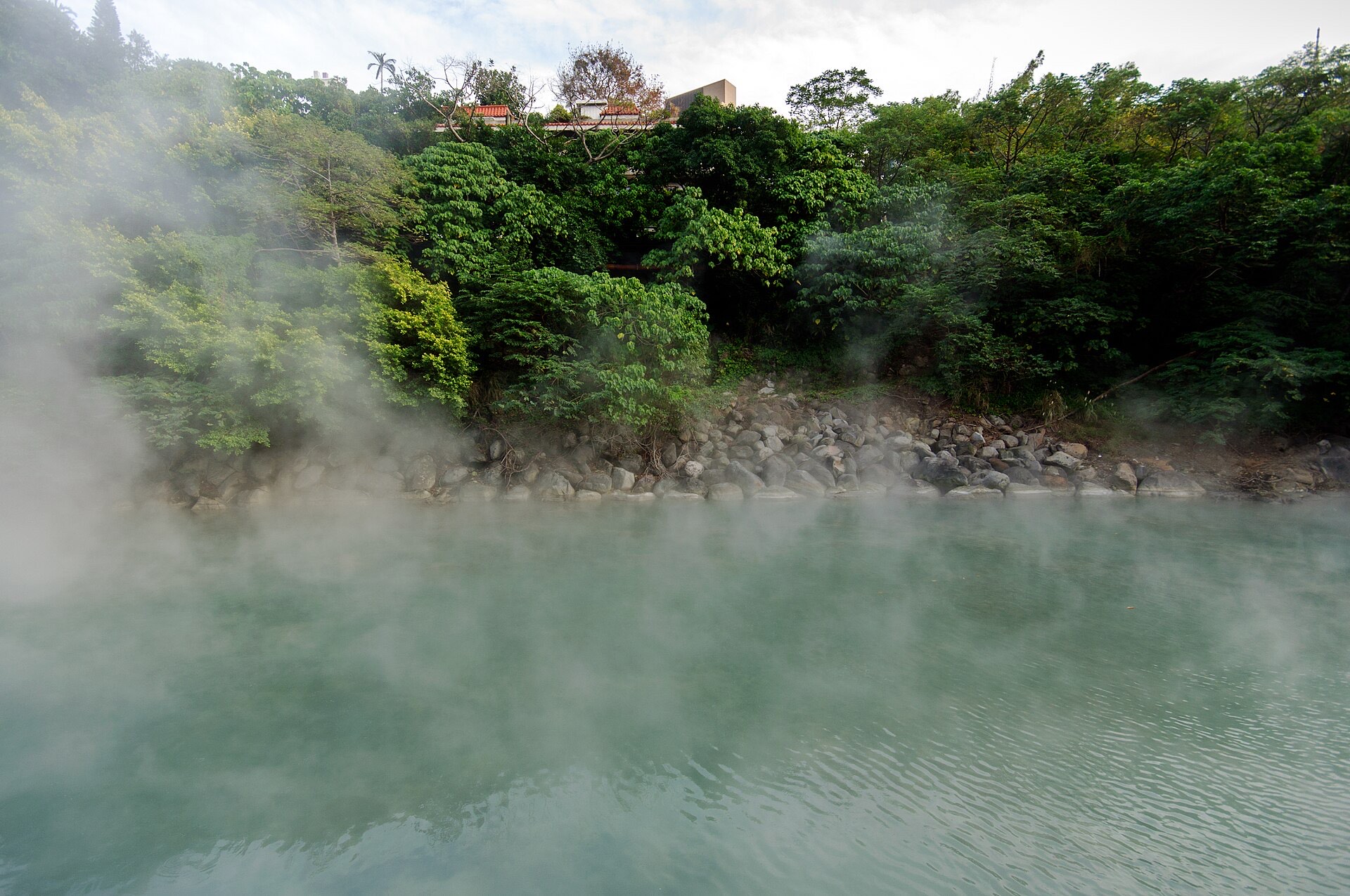 Steam rising over the Beitou thermal valley