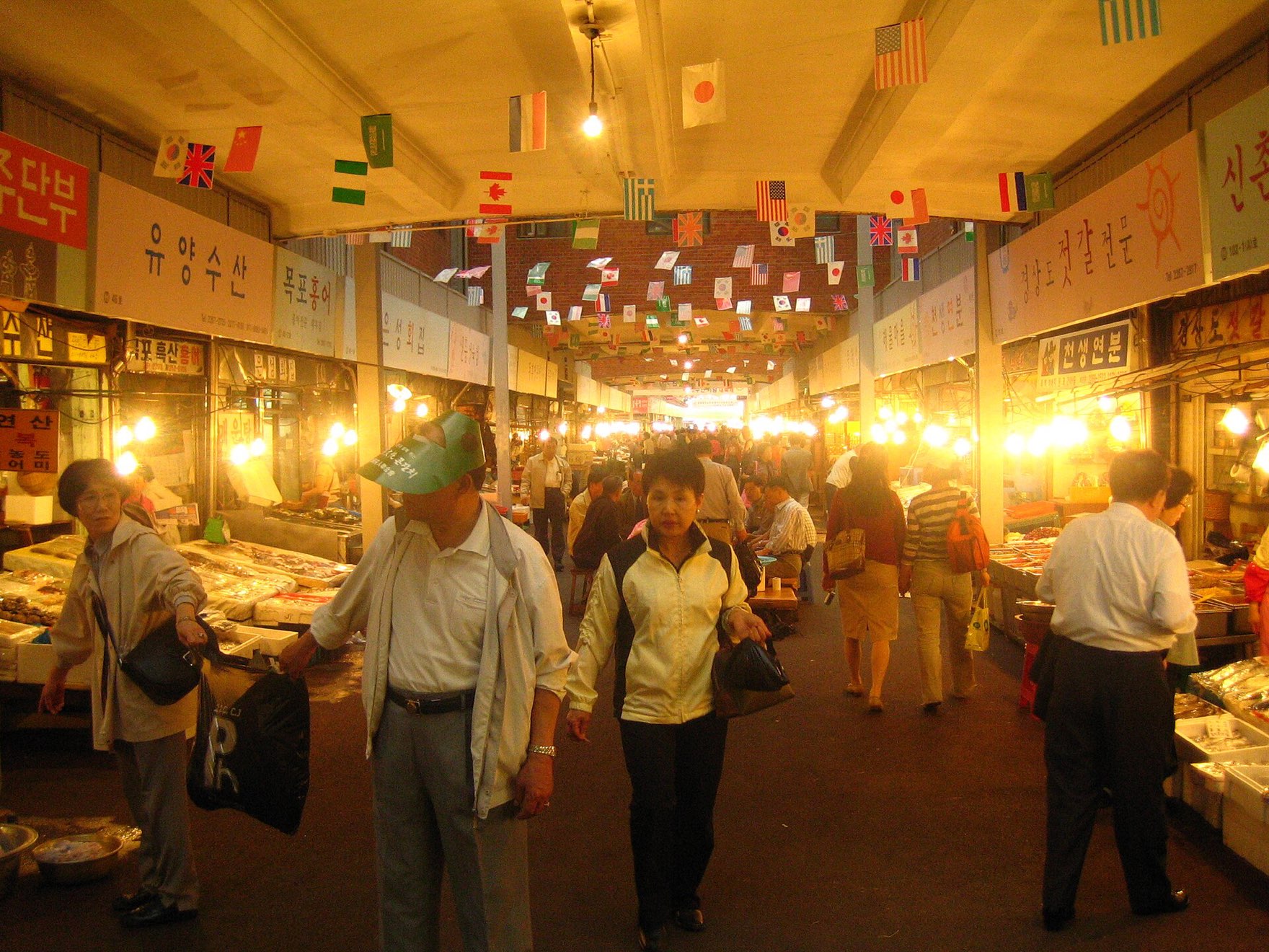 Food stalls glowing at Gwangjang Market
