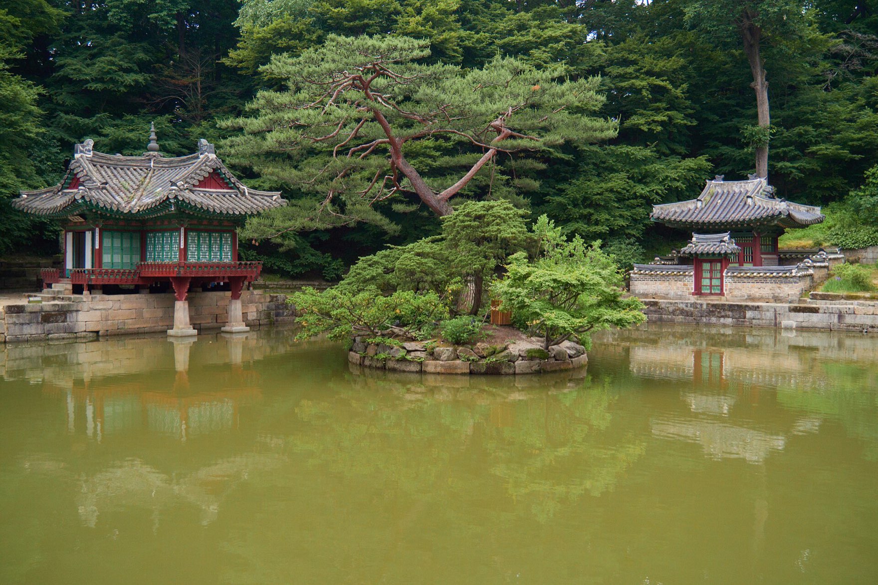 A pavilion over the lotus pond in the Secret Garden